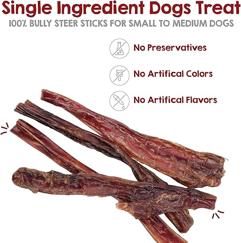 Miniatura 2 de Riley's Steer Bully Sticks para perros pequeños a medianos – Premio para perros de un solo ingrediente, fácilmente digeribles, 100% palitos de carne
