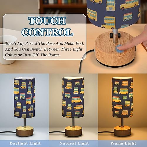 Miniatura 3 de Bus Retro Dimmable Bedside Touch Lamps with Charging Ports for Living Room Bedroom Nightstand Office Desk, Light Bulb Included