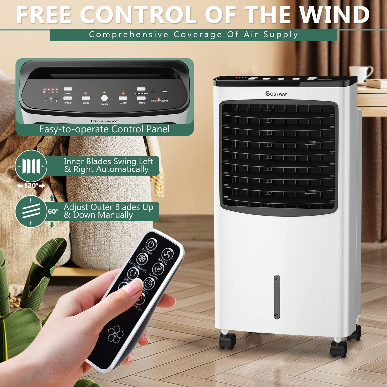 RELAX4LIFE 3 in 1 Ventilatore a Ghiaccio con Serbatoio Acqua 8L, 3 Modalità e 3 Velocità, Raffreddamento, Ventilatore, Deumidificazione