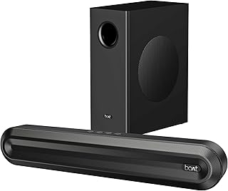 Boat Aavante 2.1 300, 40W Signature Sound, 2.1 CH w/Wired Subwoofer, Multiple Ports, EQ Modes, Remote Control, Bluetooth Sound bar, Home Theatre Soundbar Speaker (Premium Black)