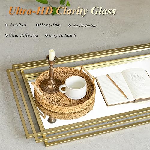 Miniatura 4 de Modern Rectangle Mirror, 42"x16" Geometric Art Deco Mirror with Metal Frame, Gold Elegant Mirrors for Living Room Bedroom Bathroom Entryway Hallway,