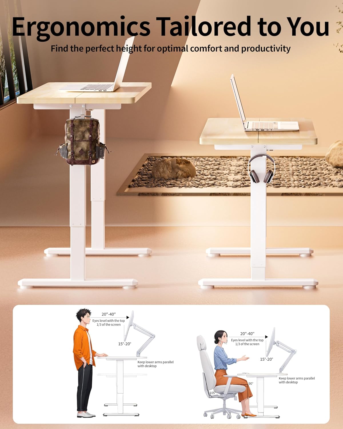 BIZUM Standing Desk Electric Adjustable Computer Desk-Stand up Desk Office Gaming Home Office Memory Desks 48x24 inches Maple - 4