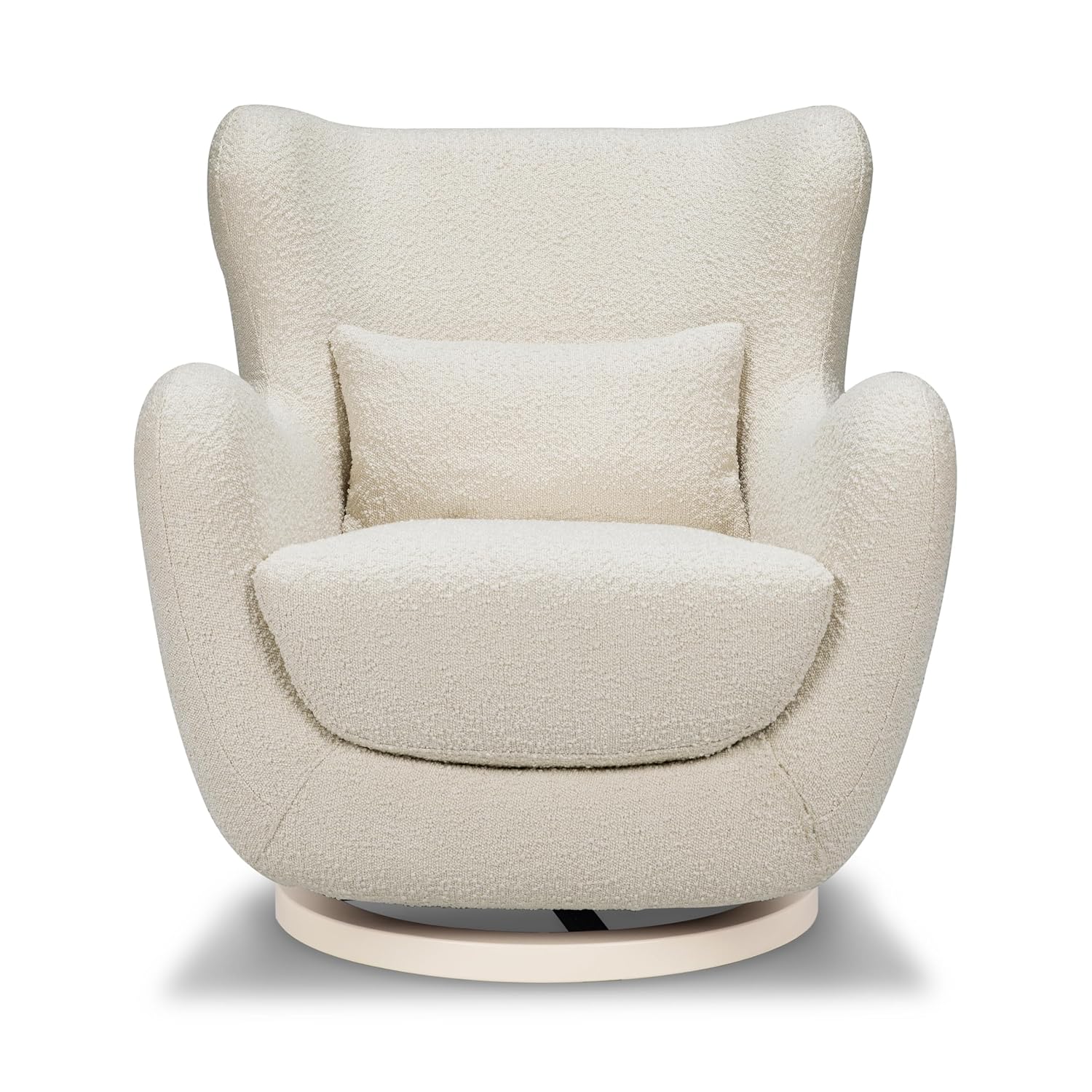 Nursery Works Solstice Swivel Glider in Ivory Boucle with Ivory Wood Base, Greenguard Gold Certified and CertiPUR-US® Certified