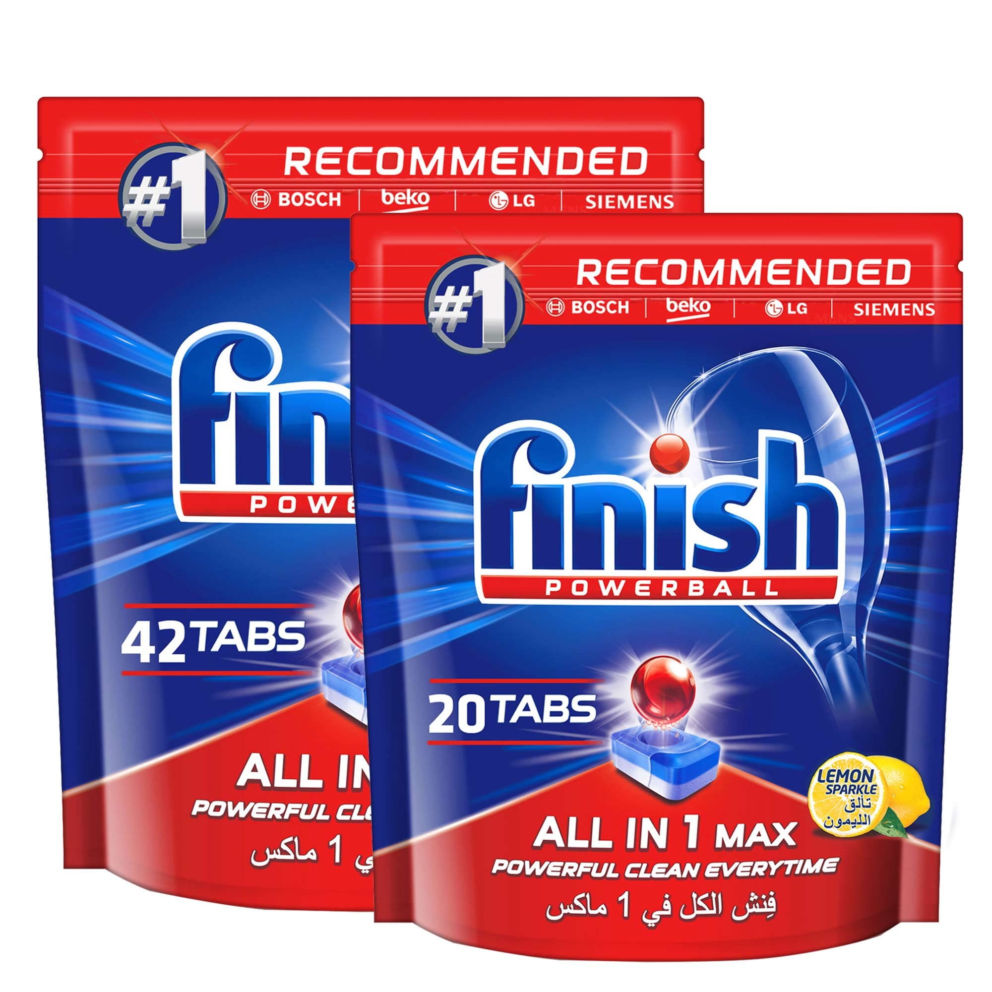 FinishPowerball Dishwasher Detergent All in One Max Tablets for Powerful Clean Everytime, Lemon Sparkle, 42 and 20 Tabs (Pack of 2)