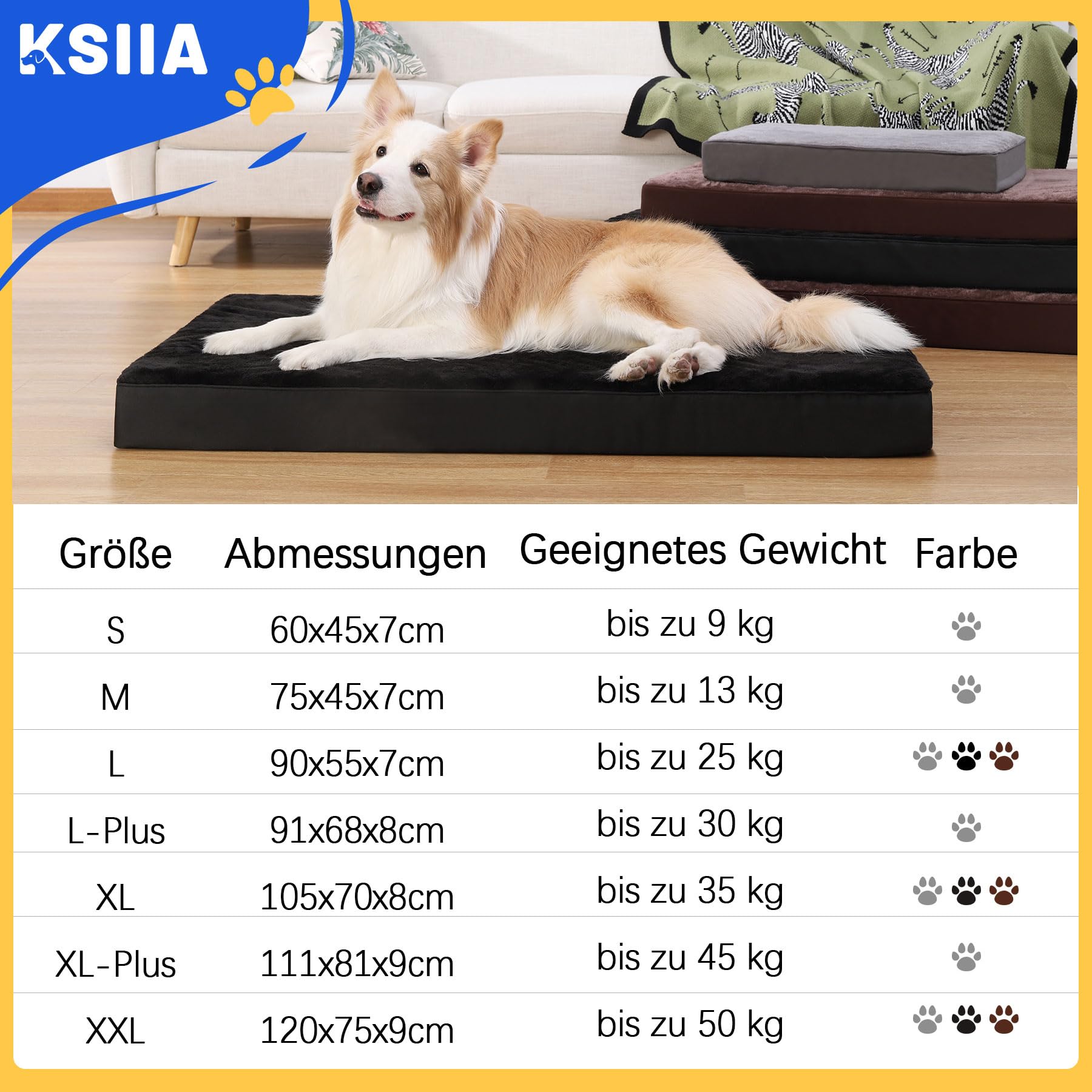 KSIIA Orthopädisches Hundebett für Große Mittelgroße Hunde, Waschbar Hundekissen Flauschig Hundematte Hundematratze mit Abnehmbarer Deckel in Dunkelgrau 88x55x7cm