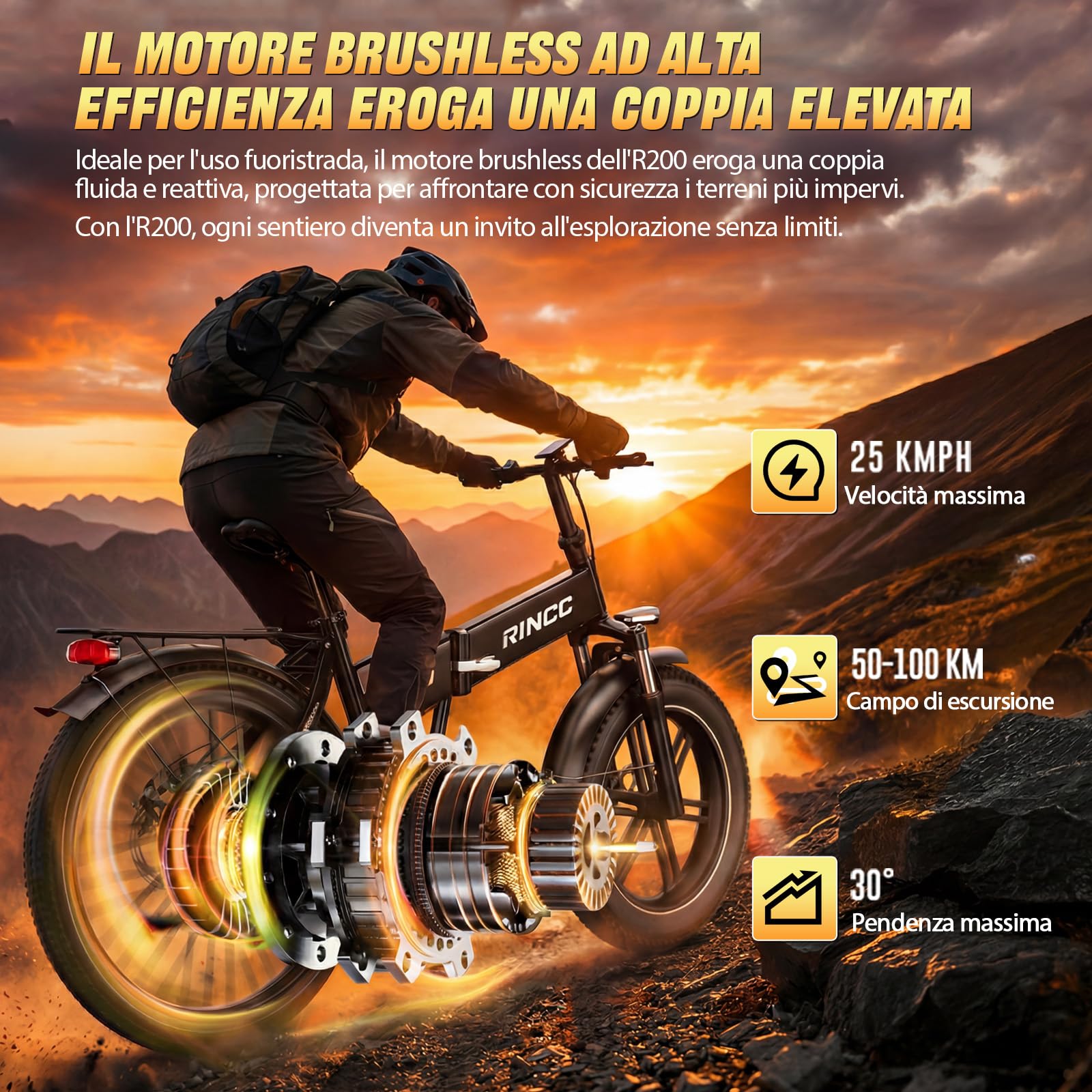 RINCC Bici Elettrica Pieghevole, Bicicletta Elettrica da 48V 15Ah Batteria, Autonomia di 80-100 Km,20"×4.0" Fat Bike Elettrica 7 Velocità da per Ogni Terreno,Telaio in lega di alluminio,R200