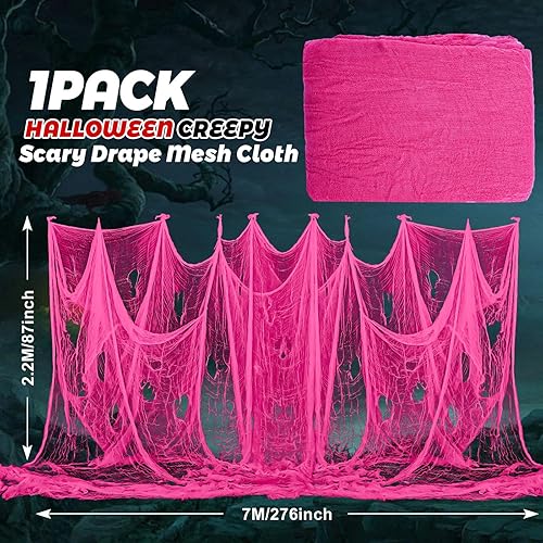 Miniatura 9 de Whaline Tela espeluznante blanca de Halloween de 41.6 x 7.2 pies, tela espeluznante de Halloween para fiesta de Halloween, decoración de tela