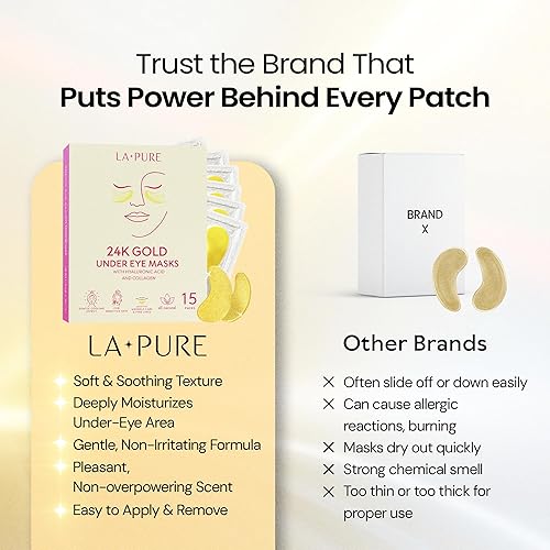 Miniatura 7 de LA PURE 24k Gold Under Eye Mask for Dark Circles and Puffiness, Revitalizing & Non-Irritating Anti Aging Eye Patches with Hyaluronic Acid & Collagen