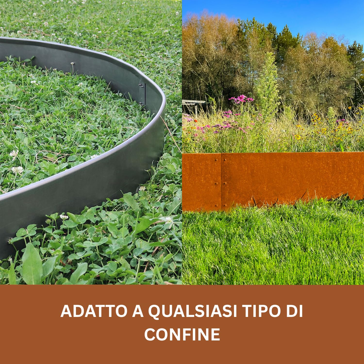 Rori Cortenstahl Bordo per prato 4 m - Altezza 47 cm - parte superiore arrotondata - 4 x 1 m - curvatura per prato fai da te - recinzione per frutteti - bordo per aiuole