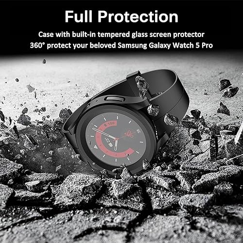 Miniatura 4 de Miimall - Funda para Galaxy Watch 5 Pro con protector de pantalla, película de vidrio templado ultrafina, funda protectora de policarbonato