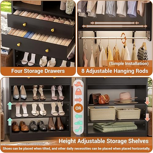 Miniatura 6 de Sistema de armario (juego de 3) con 4 cajones, 8 batas colgantes, sistema organizador de armario de 91.5 pulgadas151 pulgadas con torre de esquina,