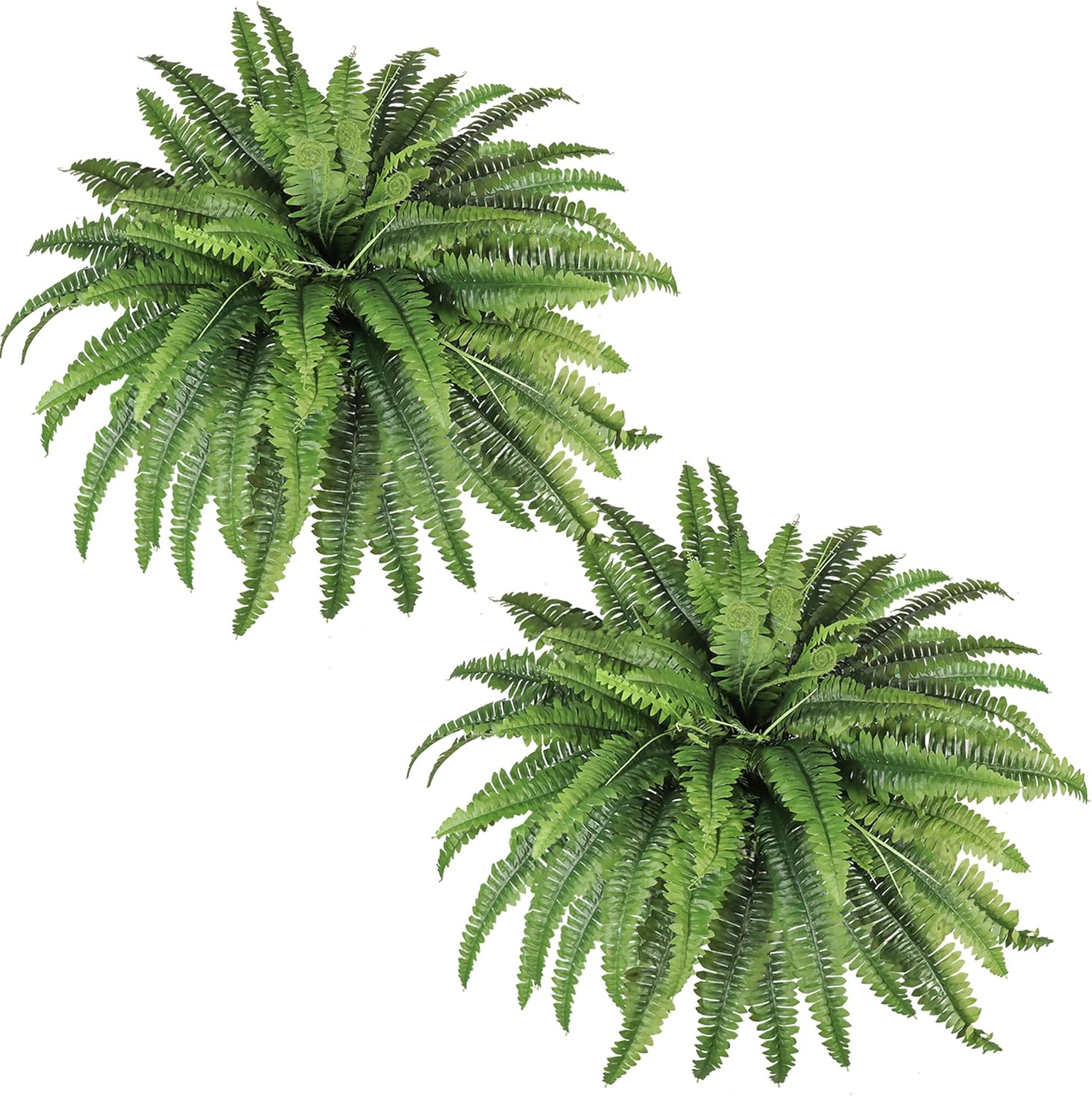 Artificial Ferns for Outdoors & Indoors, 45in Large Fake Ferns Plants with 55 Fronds & Fiddlehead - 2 Stems Looks Real Faux Fern Greenery for Porch Garden Home Office Decor