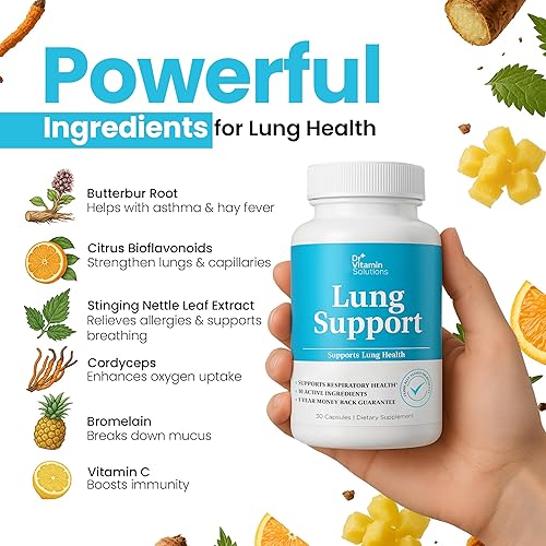 Miniatura 3 de DR VITAMIN SOLUTIONS Suplemento de desintoxicación pulmonar para hombres y mujeres – Mezcla 10 en 1 con vitamina C y raíz de petasita – Apoya la