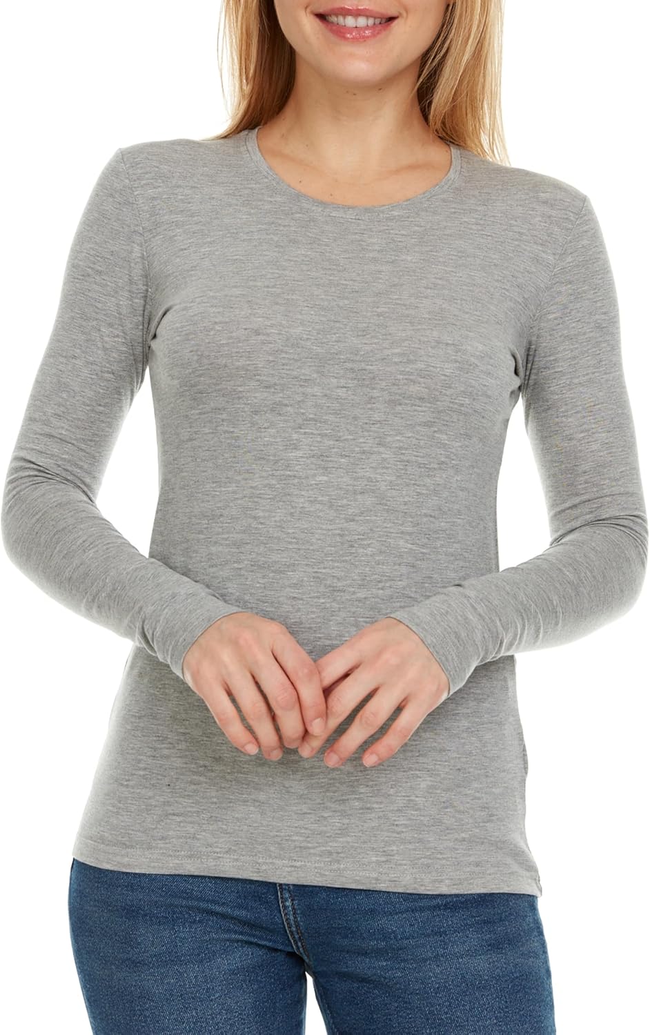 Brix Essentials Women's Classic-Fit Long-Sleeve Crewneck T-Shirt Super Soft Tagless.