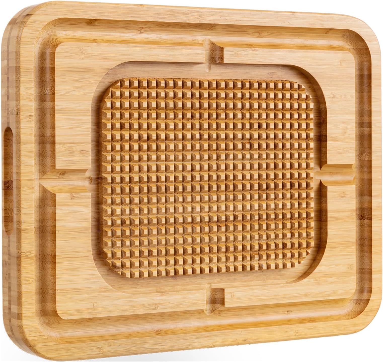 eletecpro Turkey Cutting Board with Grid Grip, Large 17x13x1.5 Inch Bamboo Steak Carving Board, Thick Butcher Block Reversible with Deep Juice Drip Grooves, Thick Serving Tray,Natural