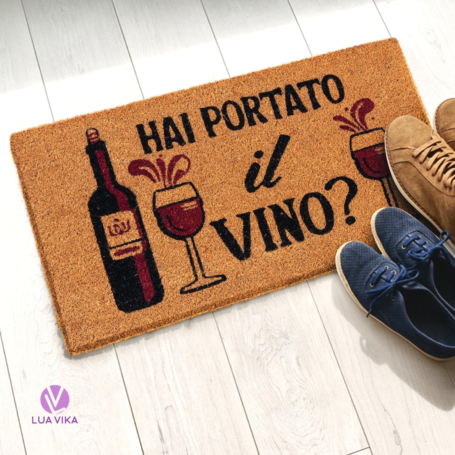 Zerbino Ingresso Esterno Simpatico, Tappeto Interno, Cocco, Divertente 40x70x1,5 cm, Hai Portato il Vino
