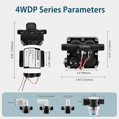 Miniatura 17 de WASSERMANN Bomba de agua RV de 12 voltios CC 3.0GPM 55PSI, repuesto para 4008-101-A65, bomba de agua autocebante de diafragma con interruptor