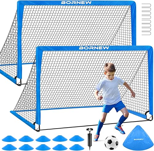 Kids Soccer Goal for Backyard Set - 2 Set of 6X4 / 4X3 ft Toddler Soccer Nets Training Equipment, Soccer Ball, Pop Up Portable Soccer Set for Kids