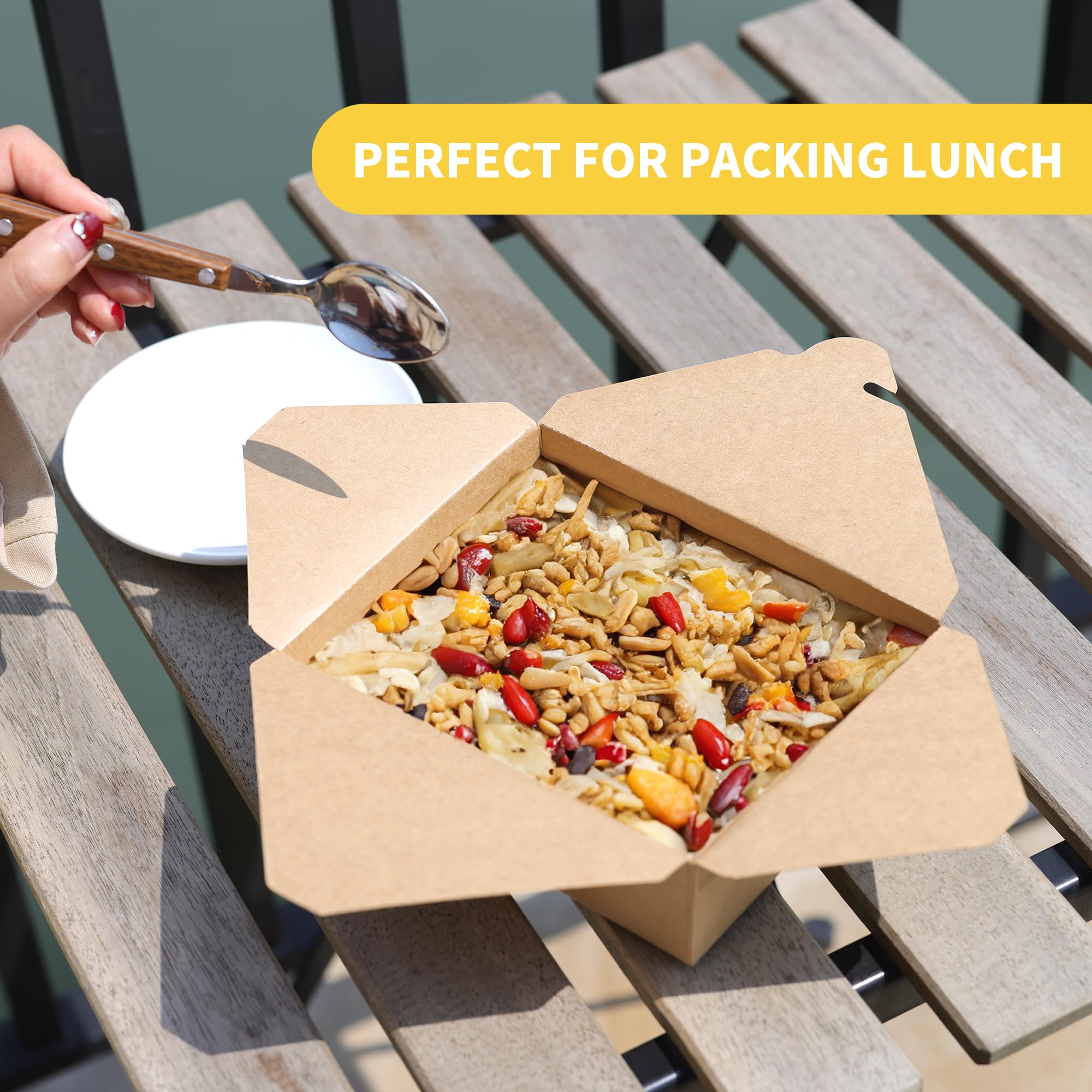 Recipientes de comida para llevar de 48 onzas, paquete de 100 unidades, cajas desechables de papel kraft para llevar, cajas para microondas, a prueba de fugas y grasa, para restaurante, catering