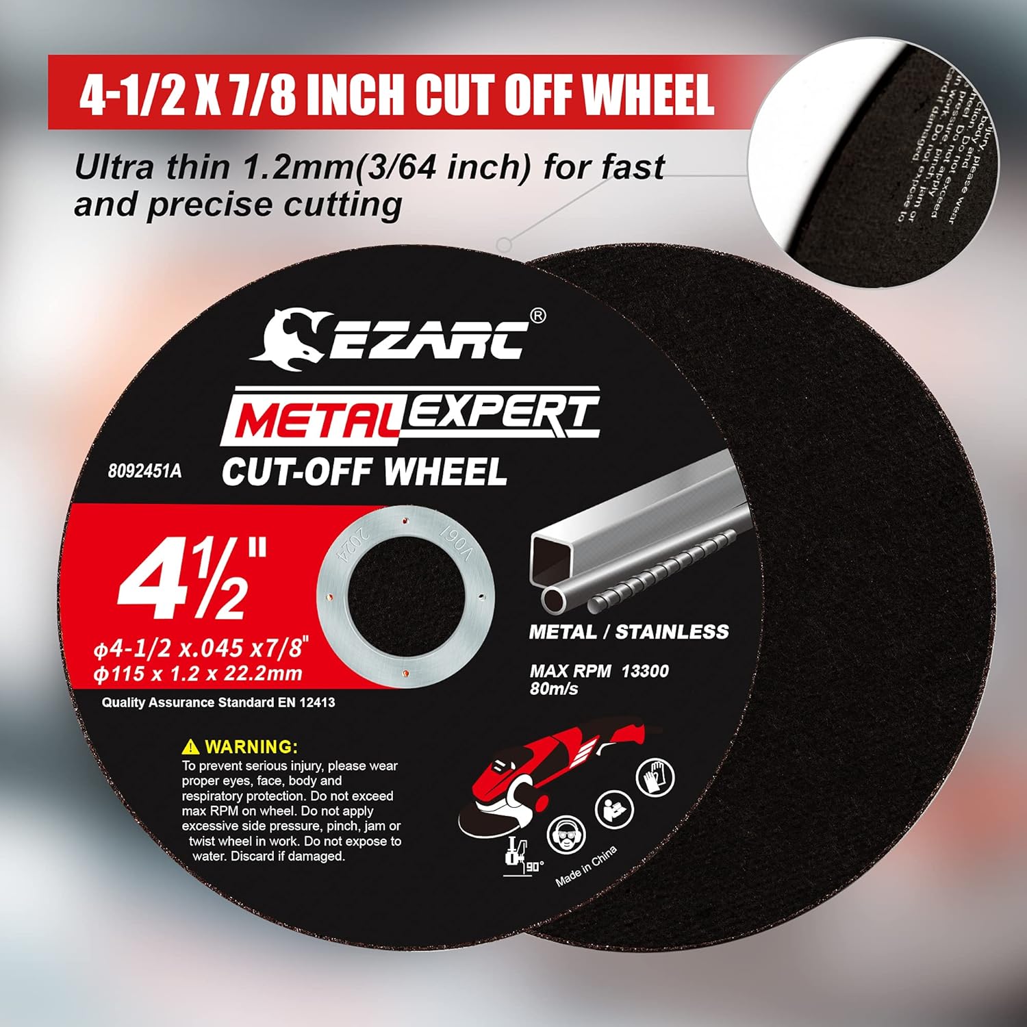EZARC Cut Off Wheel 25 Pack, 4.5" x .045" x 7/8" Cutting Wheel, Metal & Stainless Steel Cutting Disc for Angle Grinder - Image 6