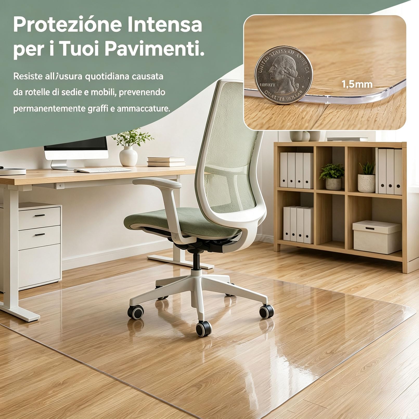Tappeto sedia rotelle multifunzione trasparente 135x365cm 1,5 mm tappetino salvapavimento antiscivolo rigido, ruote scorrevoli, lavabile duraturo parquet linoleum domestico
