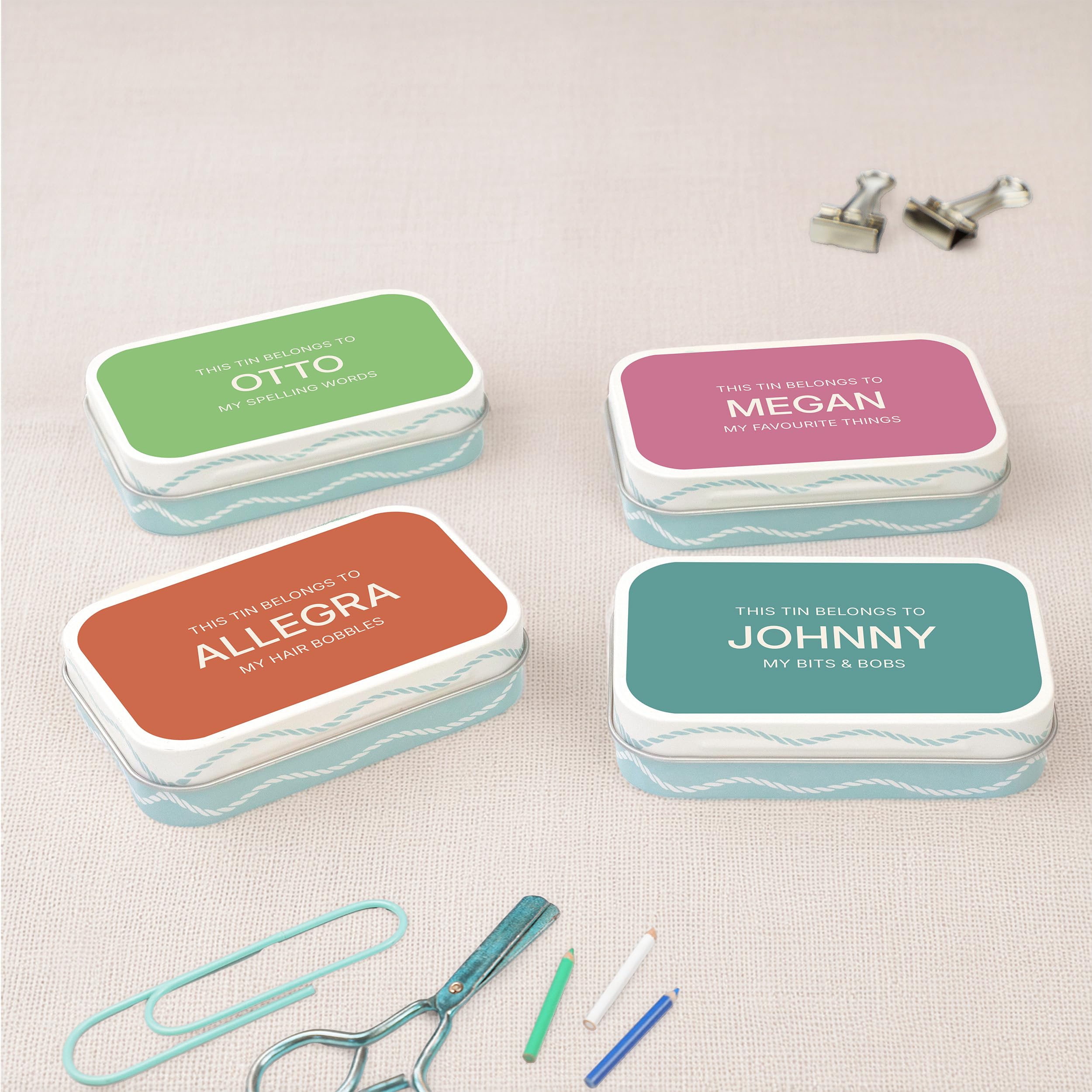 Cotton Twist Multicolor Kids Personalised Block Colour Keepsake Tin - Children Treasures And Treats Box - Bright Design Present