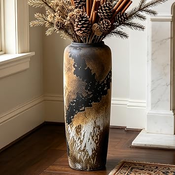 19.6 inch Vintage Ceramic Farmhouse Vase for Dried Flowers,brown Floor Vase,Pampas Grass or Decorative Branches, Perfect for Living Room, Entryway or Table Decor, Mantel