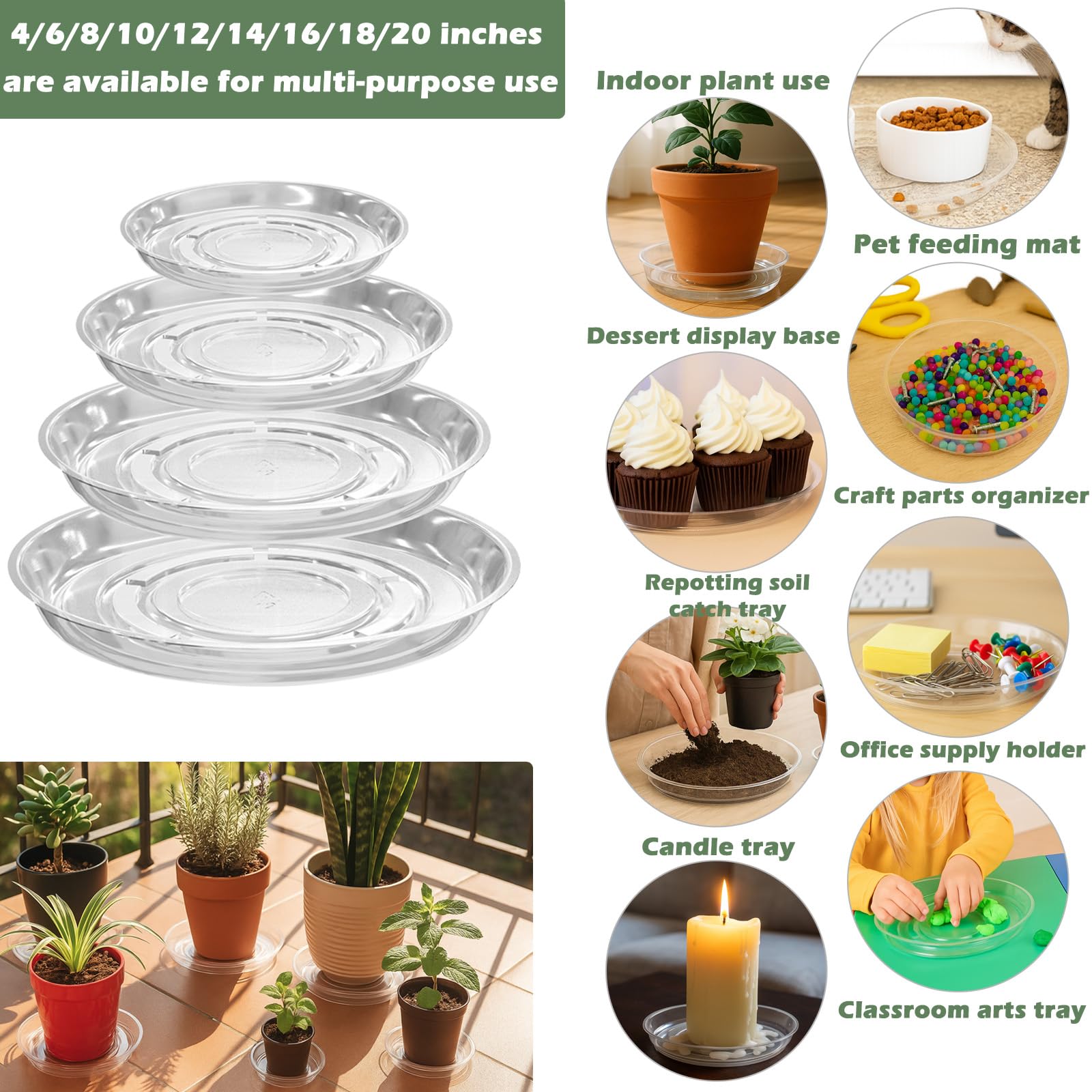 30 Packungen 50,8 cm transparente Pflanzen-Untersetzer für drinnen und draußen, robuste Kunststoff-Pflanzschalen für Pflanzgefäß, Blumentopf, Tropfschalen zum Auffangen von Wasser, Großpackung 10,2