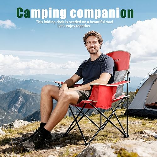 Miniatura 8 de Silla plegable portátil para exteriores con portavasos y bolsa enfriadora, malla transpirable, reposabrazos anchos, diseño ergonómico para