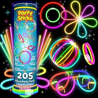 PartySticks Bulk Party Supplies 205 Piece Glow in The Dark Glow Sticks with Eye Glasses, Bracelets, and Connectors