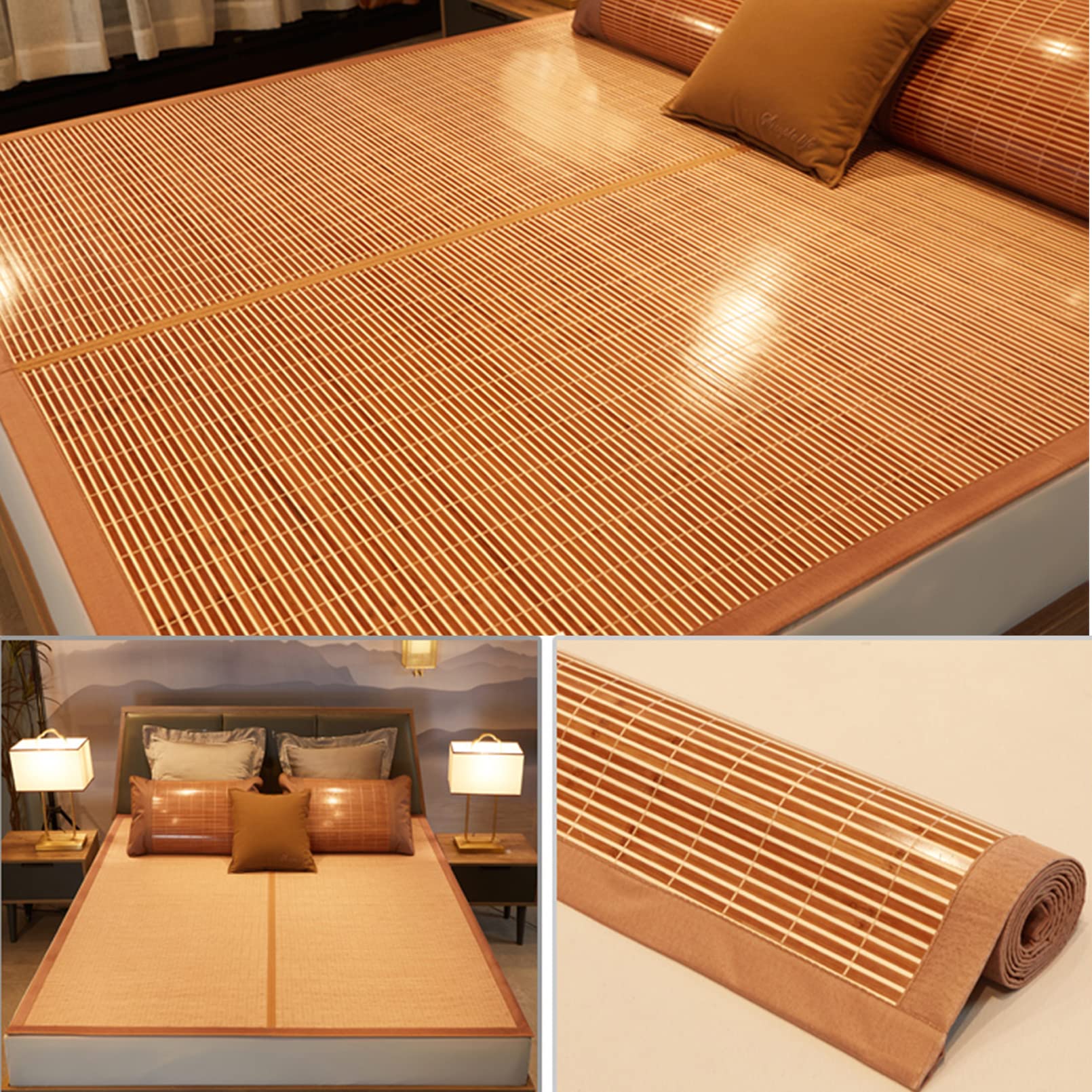 Estera de Dormir de Verano de bambú, colchón de bambú Plegable, colchón de enfriamiento, Almohadilla de Dormir de enfriamiento Natural, absorción Suave y Transpirable, para Cama Doble indivi