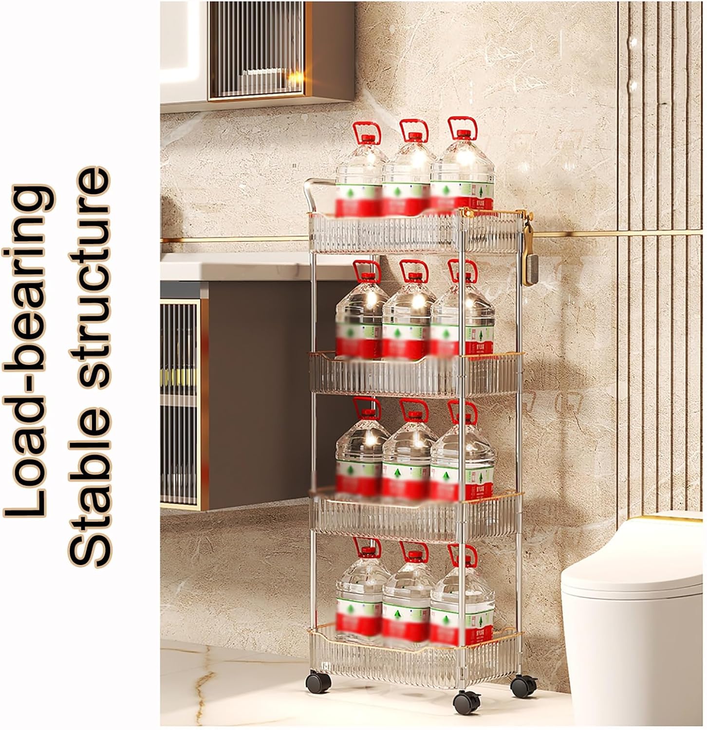 Rolling Utility Cart Organizer with Wheels and Handle - Mobile Shelving Unit for Storage in Kitchen, Bathroom, Laundry, and Narrow Spaces
