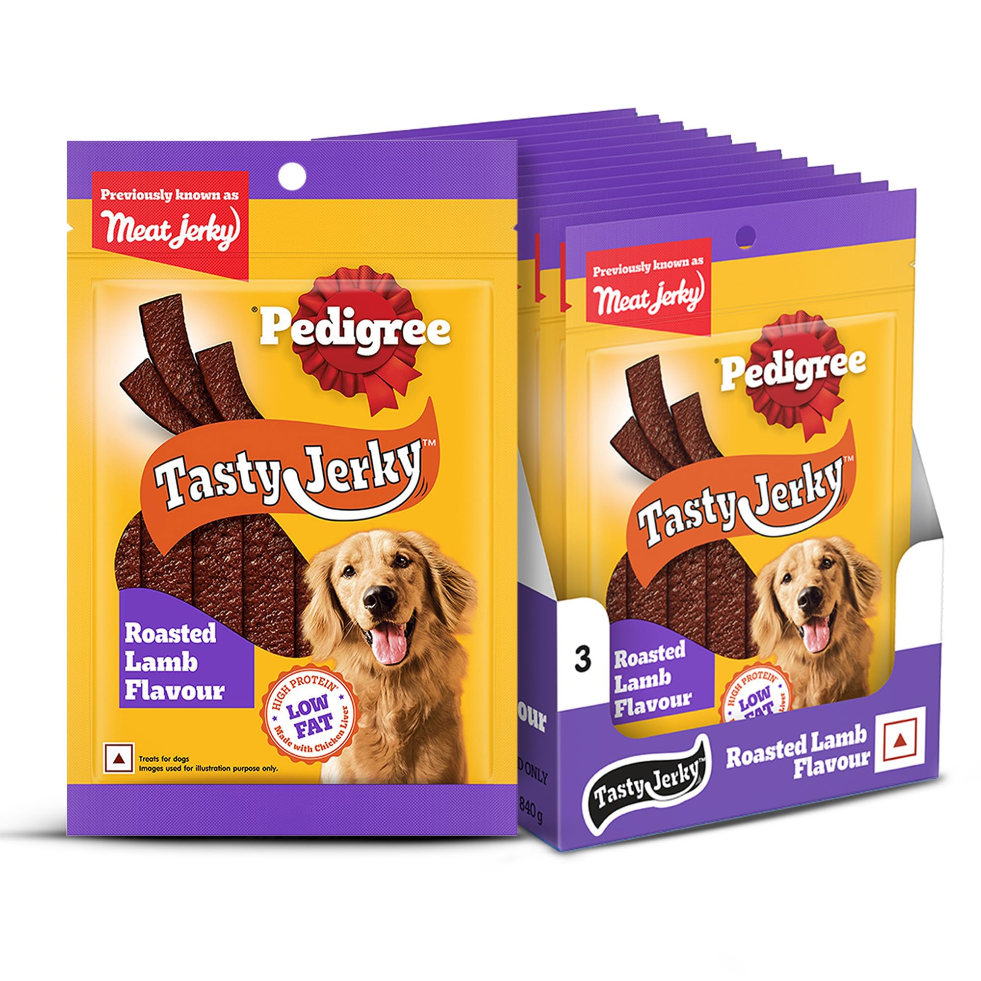 Pedigree® Tasty Jerky™ Dog Treat, Roasted Lamb Flavour, 70 g (Pack of 12), Jerky-Style Treats for Bonding, Low-Fat and High-Protein* Dog Treats