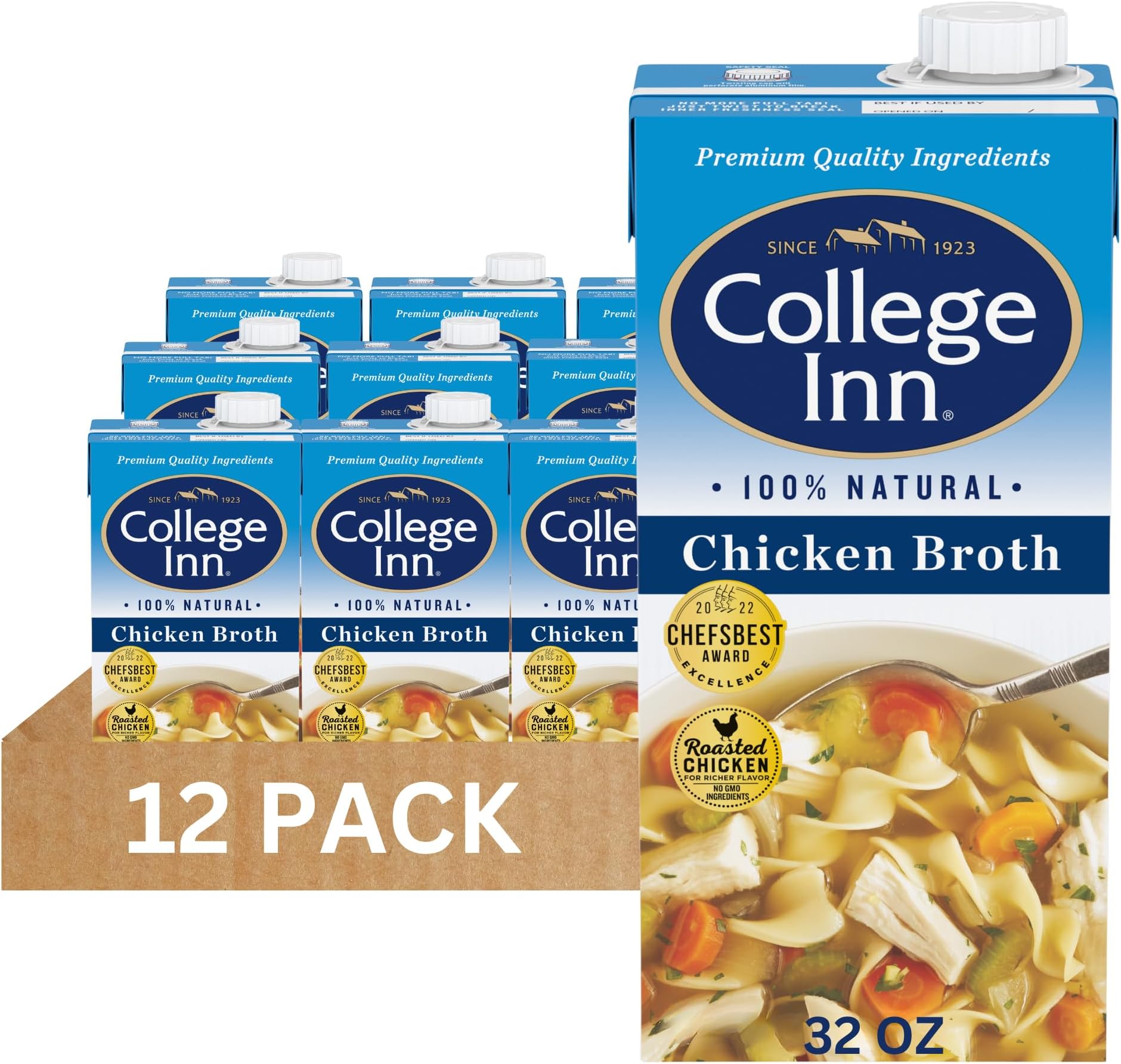 100% Natural Chicken Broth, 12 Pack, 32 oz Carton