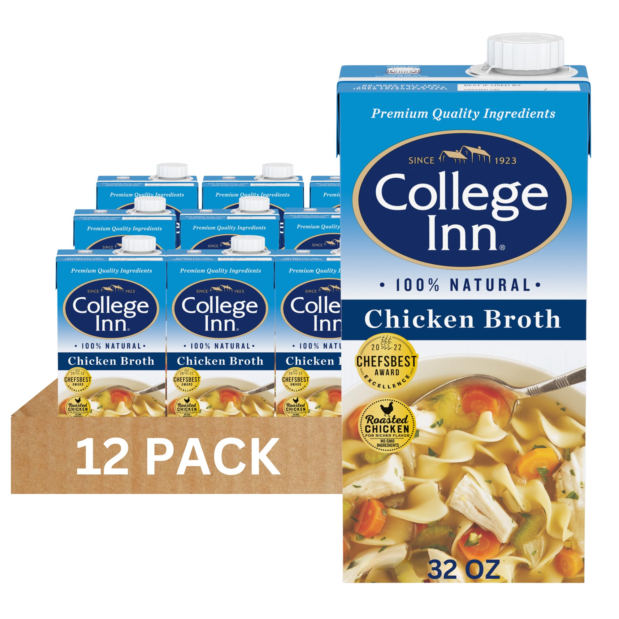 100% Natural Chicken Broth, 12 Pack, 32 oz Carton