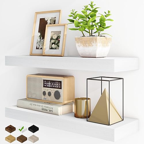 Miniatura 38 de Fun Memories - Estantes flotantes para pared, juego de 2 estantes flotantes de 20 pulgadas, estante colgante con soportes invisibles, estantes de