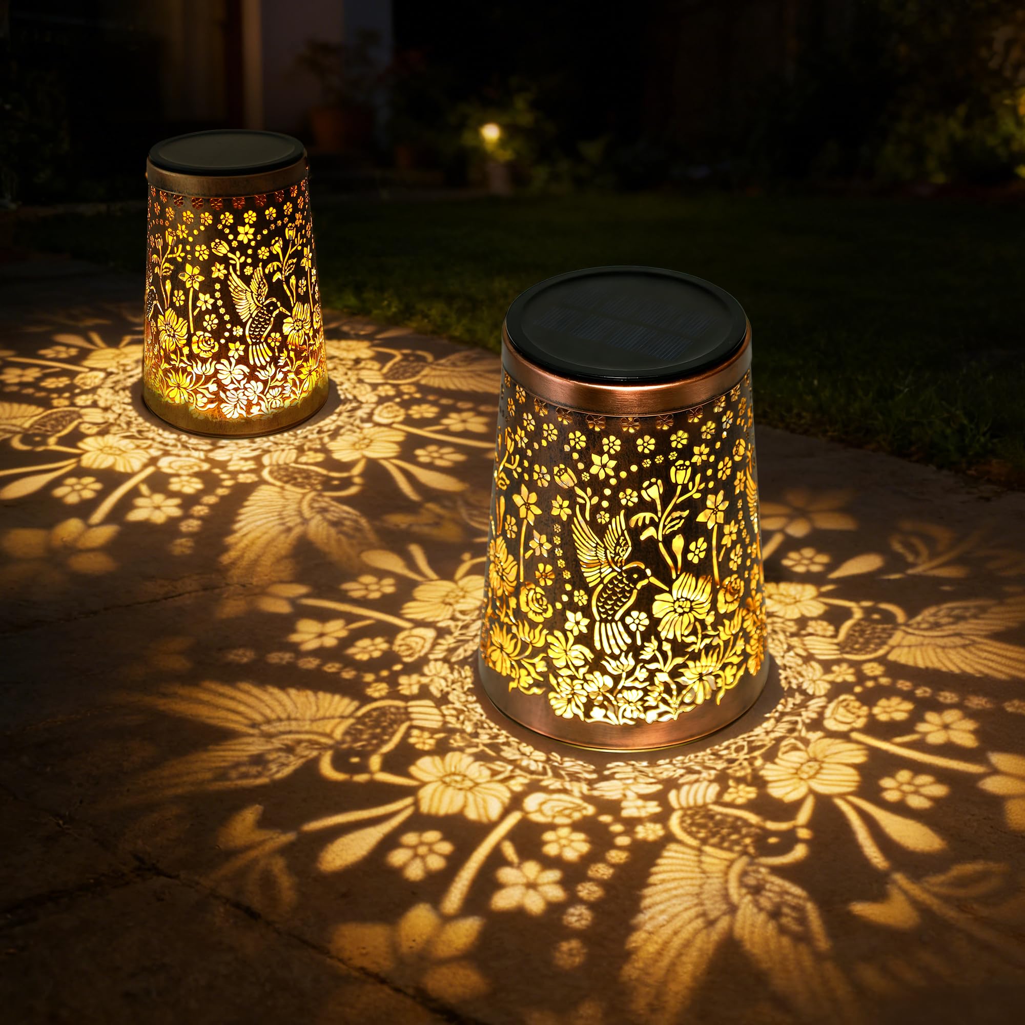 Wudyfei Women's Bronze Solar Lanterns For Outside 2 Pack ,Garden Ornaments Outdoor Solar Lantern Ip65 Waterproof Metal Hummingbird Birthday Gifts For Mum Grandma For Patio Lawn Yard Decor