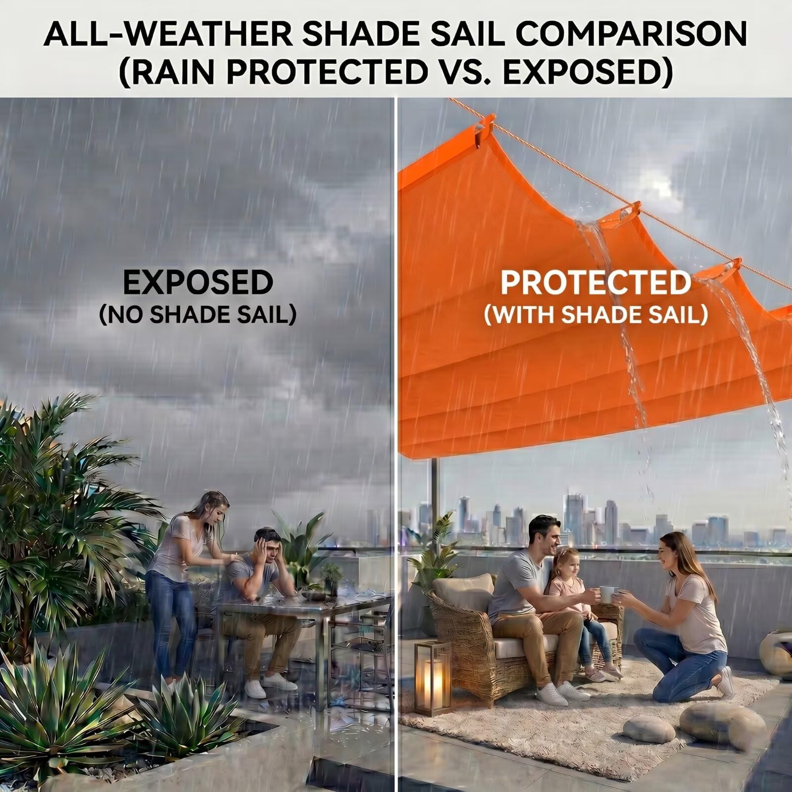 Ombrage Terrasse Extérieur 140x550cm Orange Voile-D'ombrage Rétractable Imperméable,Bâche Ombrages Vague Haute Densité,Idéal pour Pergola,Balcon,Abri de Voiture