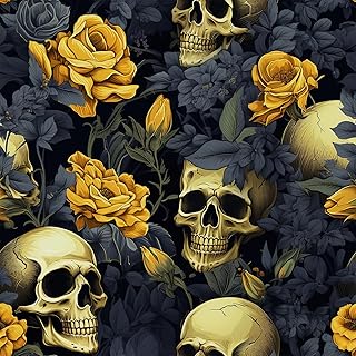 VEELIKE Vintage Skull Wallpaper Stick and Peel Dark Floral Wallpaper for Bedroom Bathroom Accent Walls 17.7''x118'' Gothic Wall Paper Peel and Stick Removable Floral Contact Paper for Cabinets Shelves - Buy now
