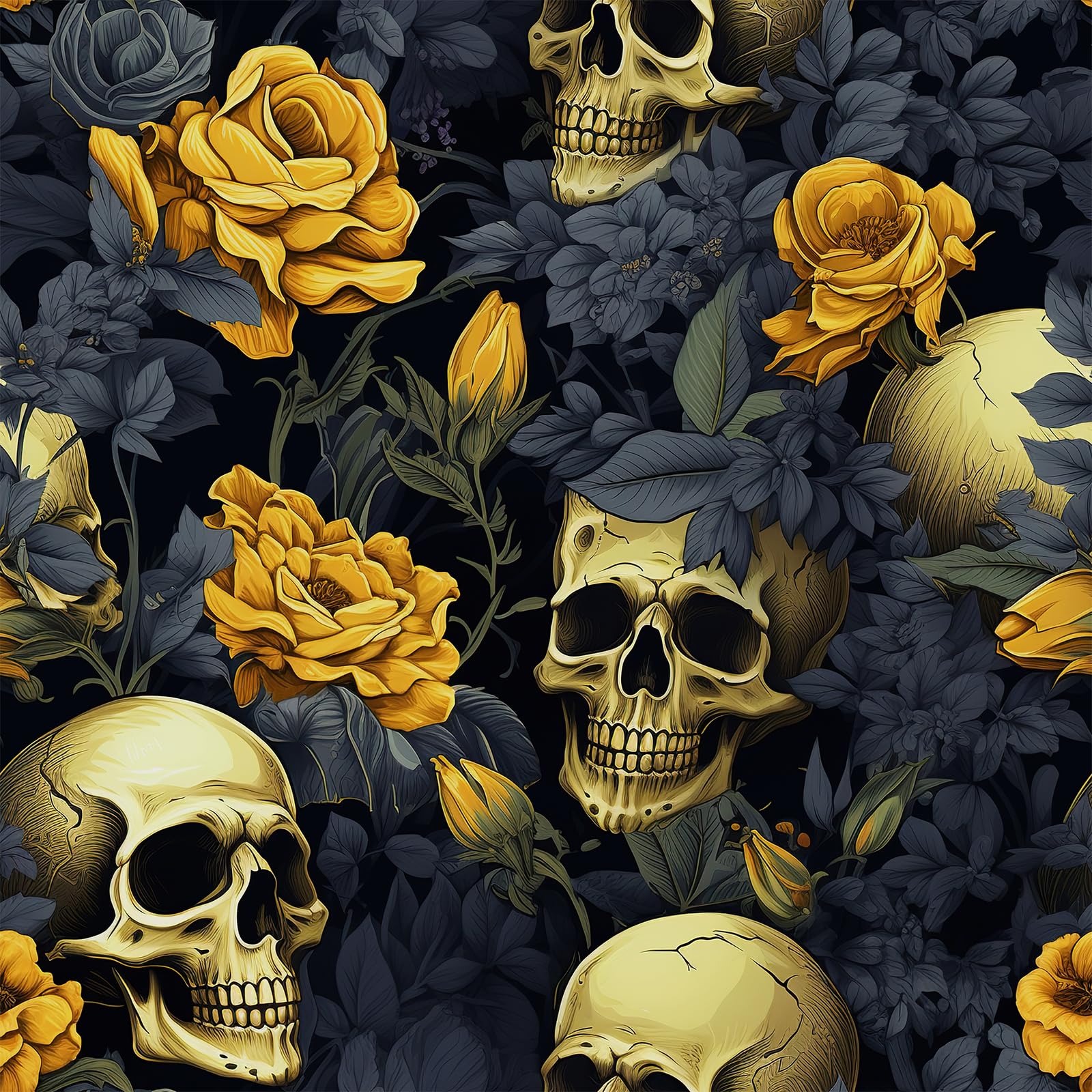 VEELIKE Vintage Skull Wallpaper Stick and Peel Dark Floral Wallpaper for Bedroom Bathroom Accent Walls 17.7''x118'' Gothic Wall Paper Peel and Stick
