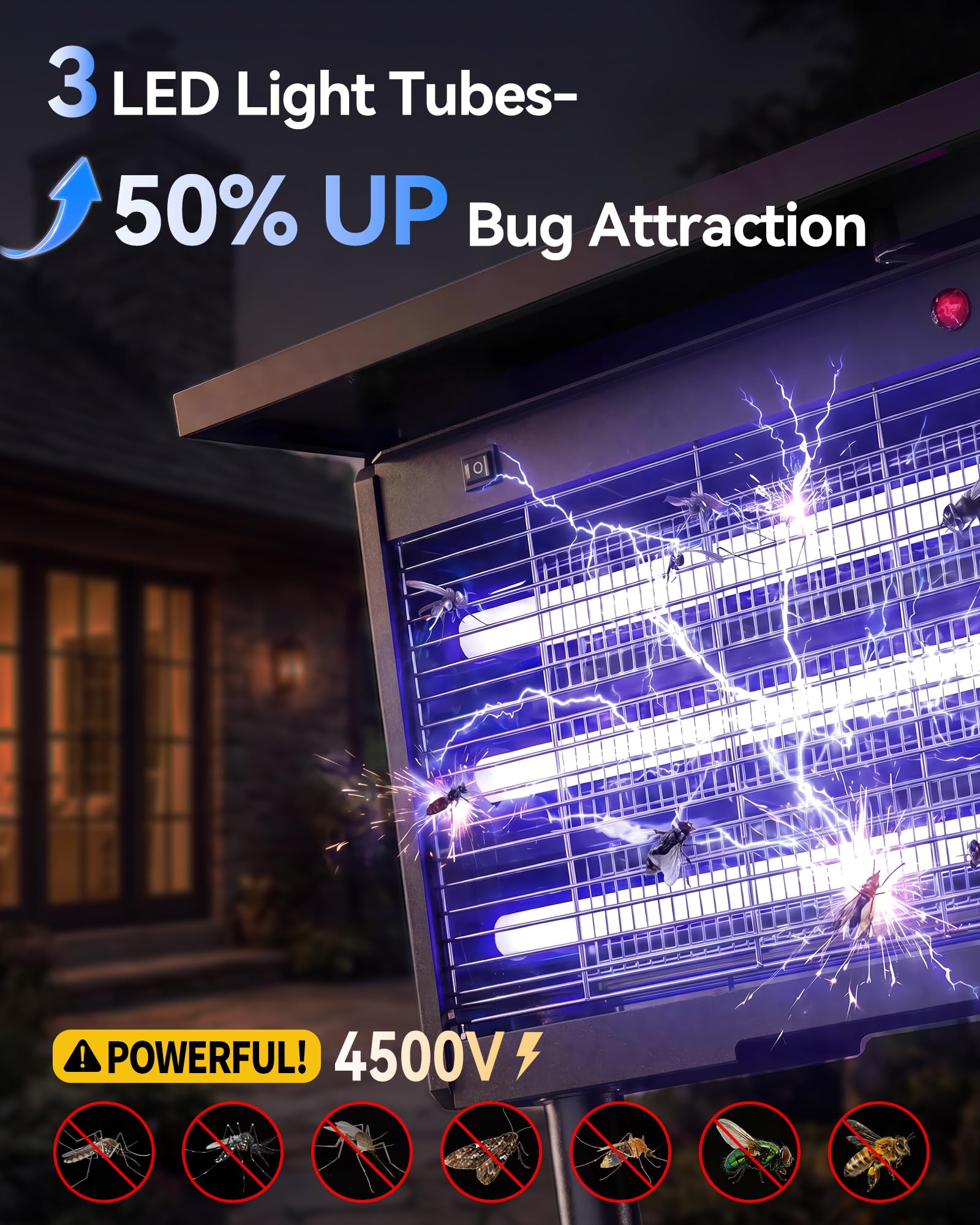 Solar Bug Zapper Outdoor Wasserdicht Moskito Zapper Outdoor Solarbetrieben Elektrischer Insektenvernichter Indoor w/Smart Light Sensor Mückenfalle Fliegenvernichter für Terrasse Küche Garage Hof