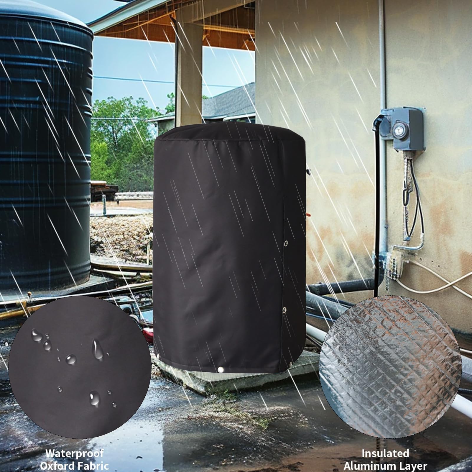 Cubierta Para Tanque De Presión De Pozo Protección Contra Heladas Y Escudo | Cubierta con Aislamiento 5 Capas para Tanque Acuático Tejido Oxford 600D Resistente Impermeable Ex