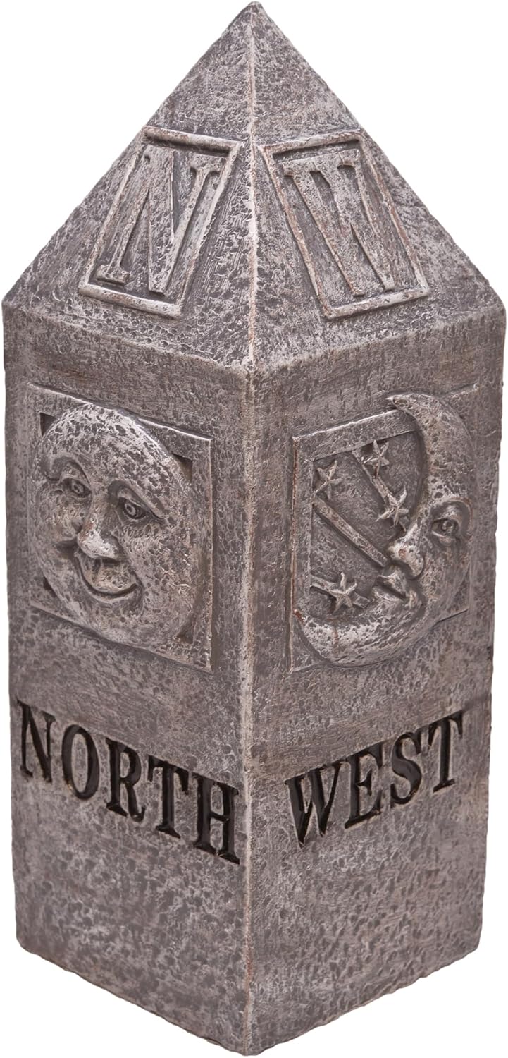 Mark Feldstein & Associates Sun and Moon Celestial Compass Resin Stone Look Outdoor Garden Pillar, 13 Inch