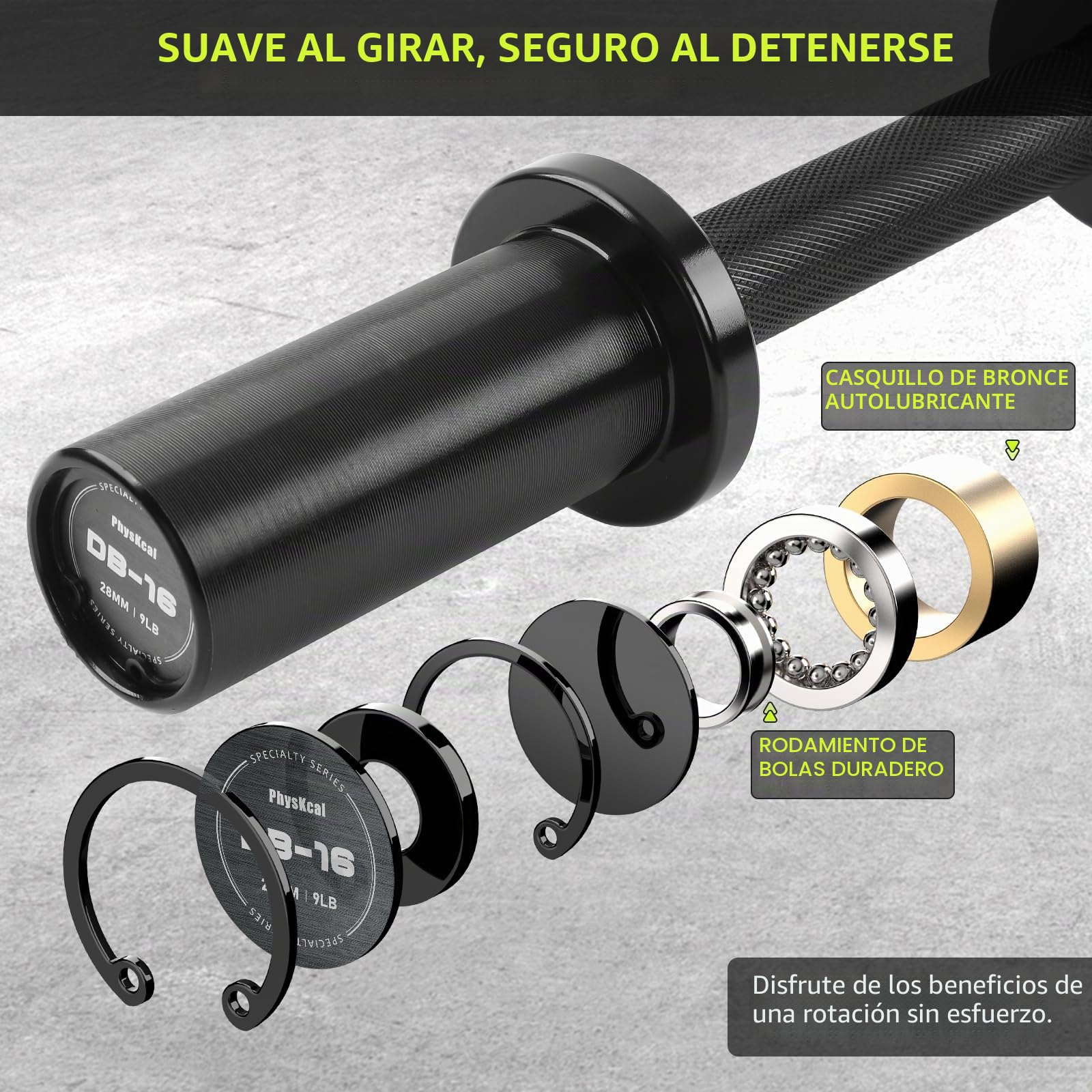 PhysKcal Barra de mancuernas para discos de peso de 2 pulgadas, mangos de mancuerna olímpicos de 16 pulgadas con agarre de 28 mm, mancuernas de carga para discos de peso olímpicos (collares incluidos)