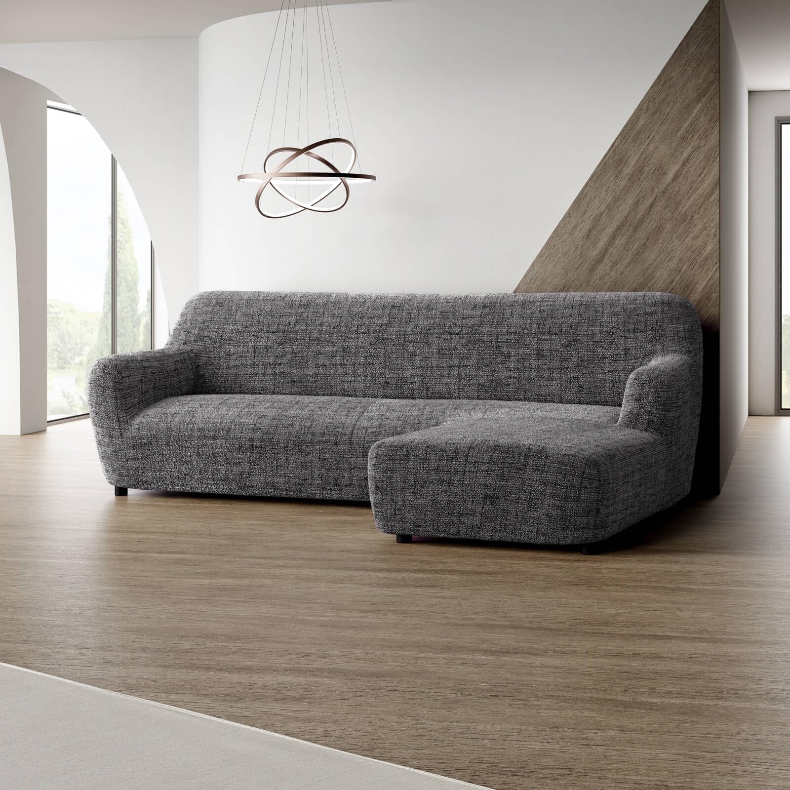 PAULATO - Bezug für Sofas mit rechter Halbinsel (gesehen von vorne), Sofabezug für Ecksofa in L-Form aus Mikrofaser, kratzfestes und maschinenwaschbares Gewebe, Made in Italy, Vittoria Grau