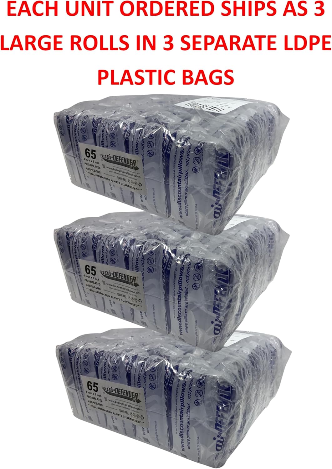 195 count 4x8 airDEFENDER air pillows 24 gallon 3.2 cubic feet void fill cushioning shipping packing package