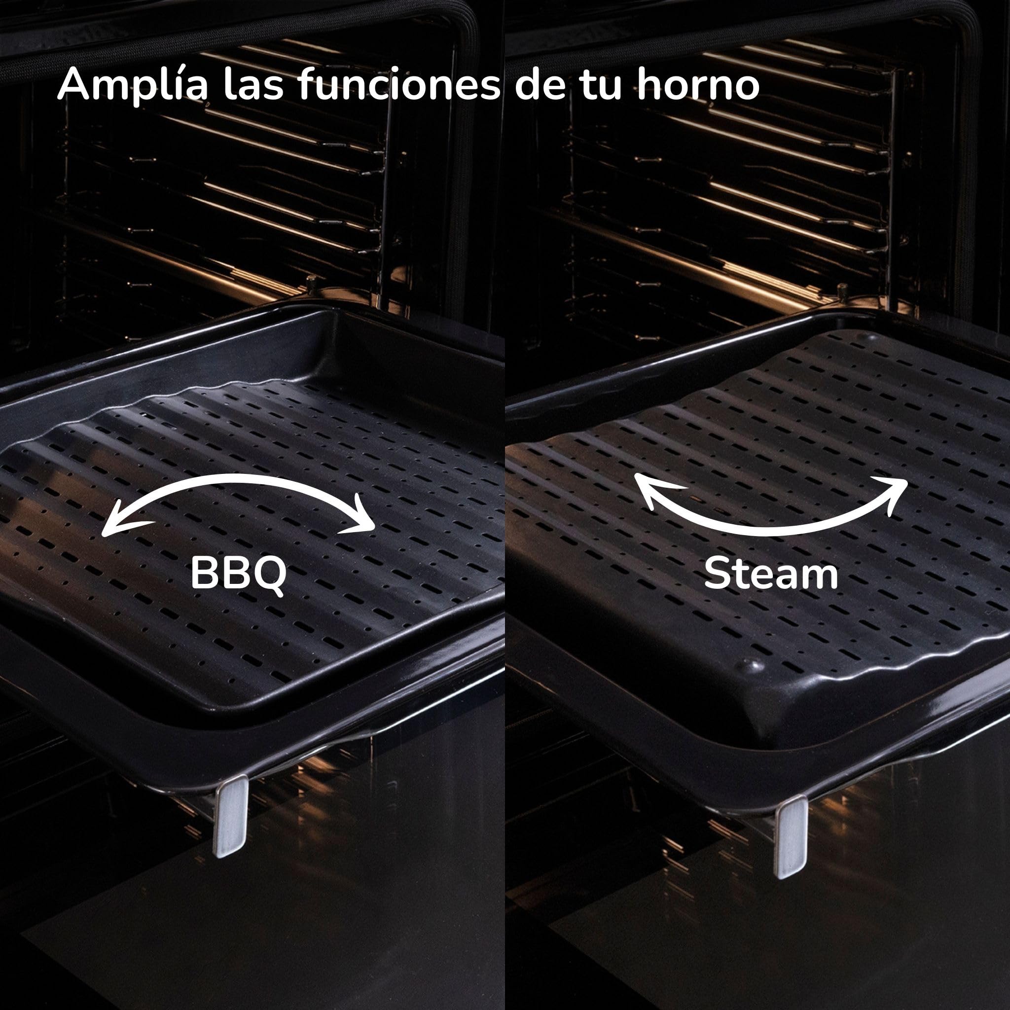 Bandeja Haier 2 en 1 para hornos: versátil bandeja para barbacoa y cocción al vapor con diseño cóncavo/convexo único, amplía tus posibilidades de cocción, 320 x 376 mm