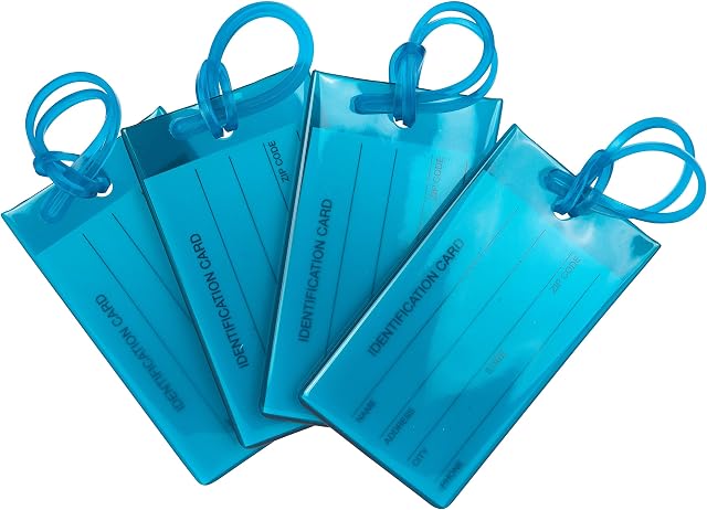 4 Pack TravelMore Luggage Tags for Suitcases, Flexible Silicone Travel ID Identification Labels Set for Bags & Baggage  Blue