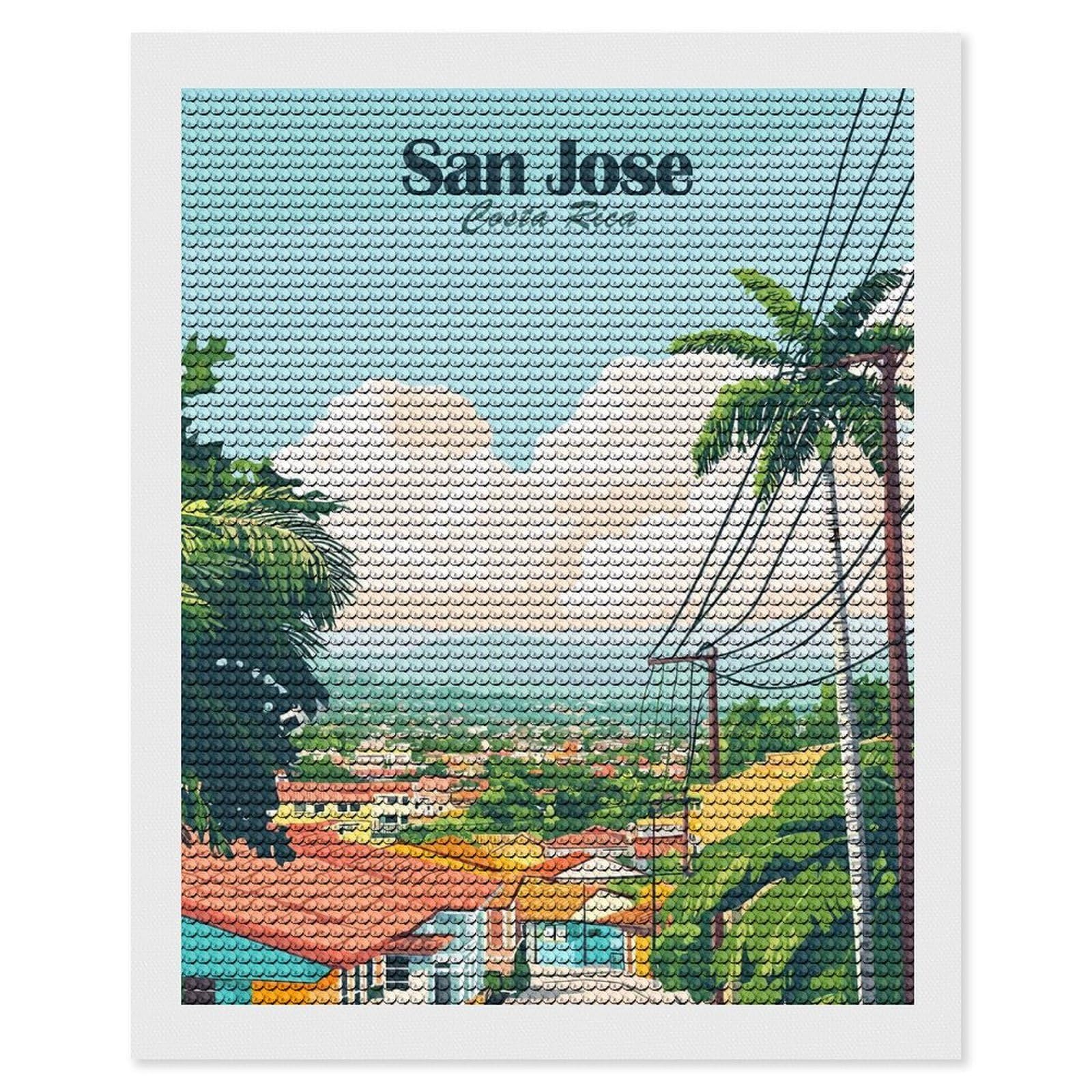 Junmoney San Jose, Costa Rica(2) DIY Diamond Art Canvas Kit 16"x20", Winter Craft, Mindful Craft Project, Aesthetic Room Decor, Decor Project