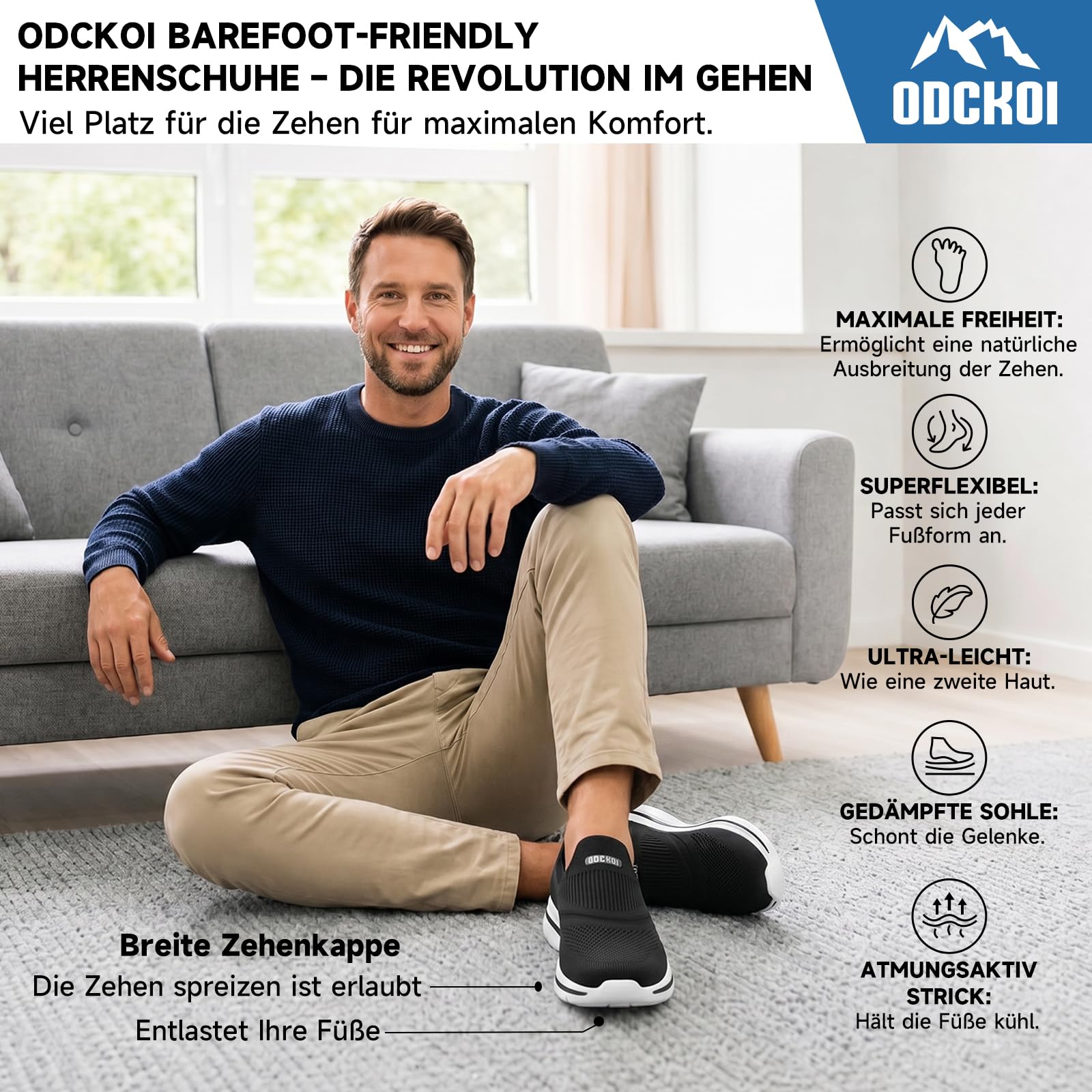 ODCKOI Slip On Sneakers, męskie, bez sznurowadeł, buty outdoorowe, buty do biegania, lekkie, oddychające, bez użycia rąk, do biegania po ulicy